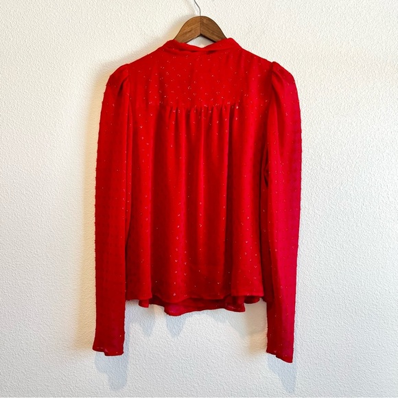 Tommy Hilfiger Red Clip Dot Pleated Tie Neck Blouse Large Holiday Work Top - Picture 12 of 12